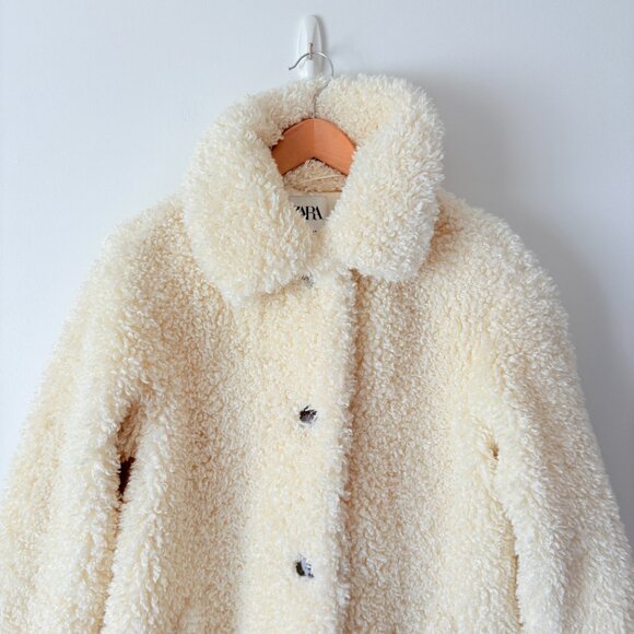 Zara Teddy Bear Faux Shearling Coat Oyster White Blogger Fav Size Small - Picture 9 of 14